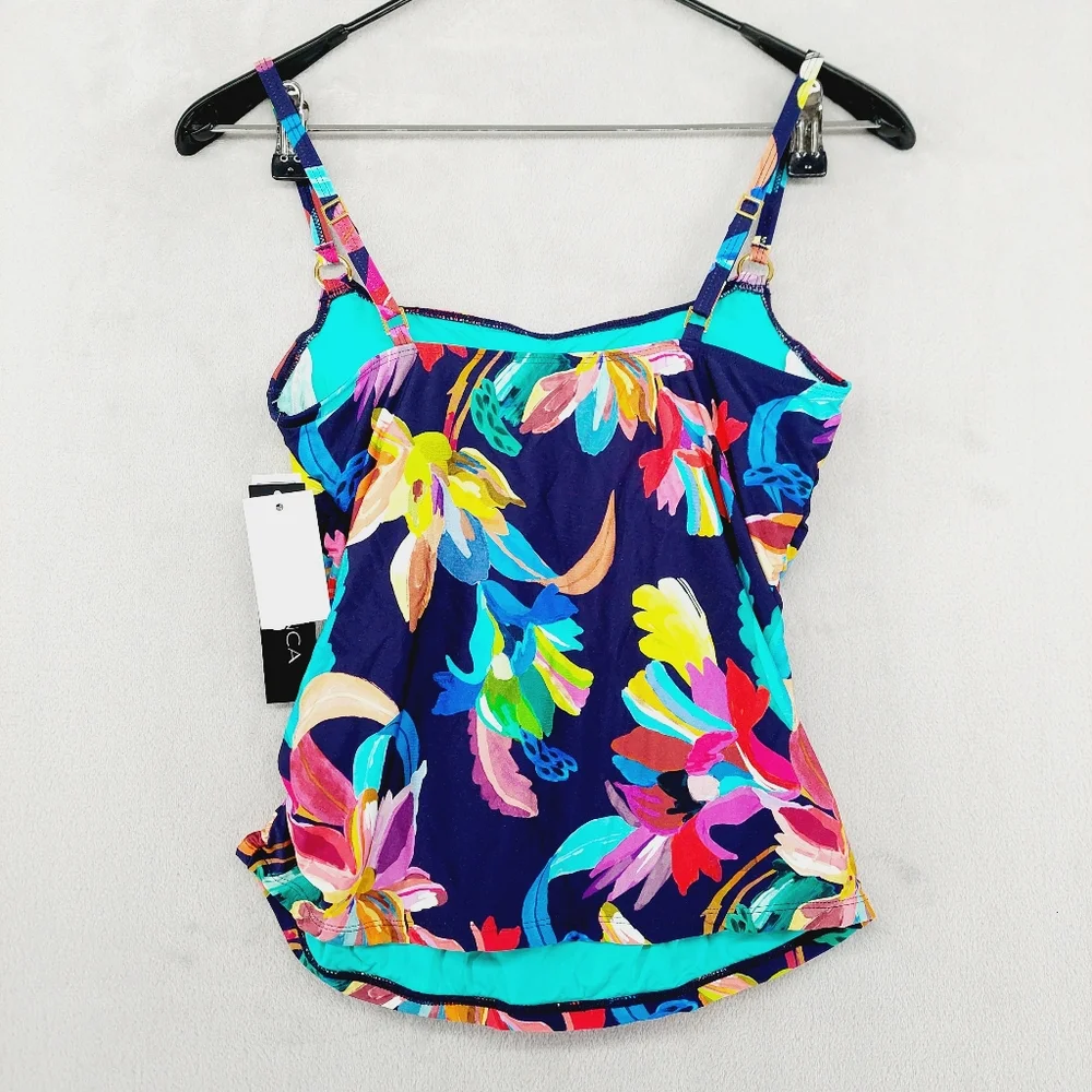 New La Blanca INDIGO Square Neck Ruched Underwire Tankini Swim Top P2904 - Picture 5 of 8